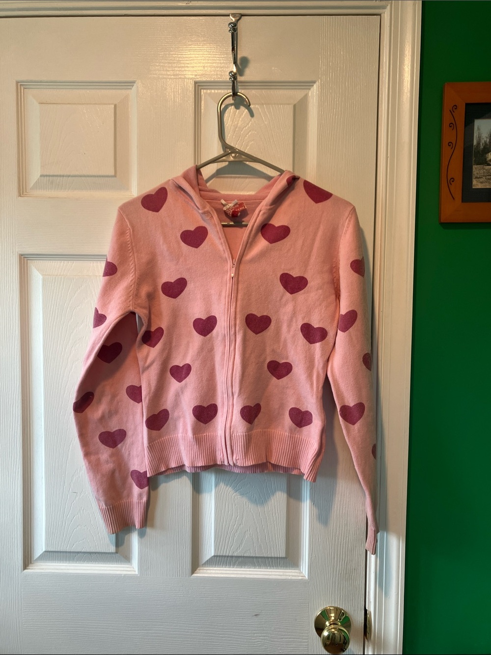 Derek Heart Pink Zip Hoodie sweater with Hearts girls large
